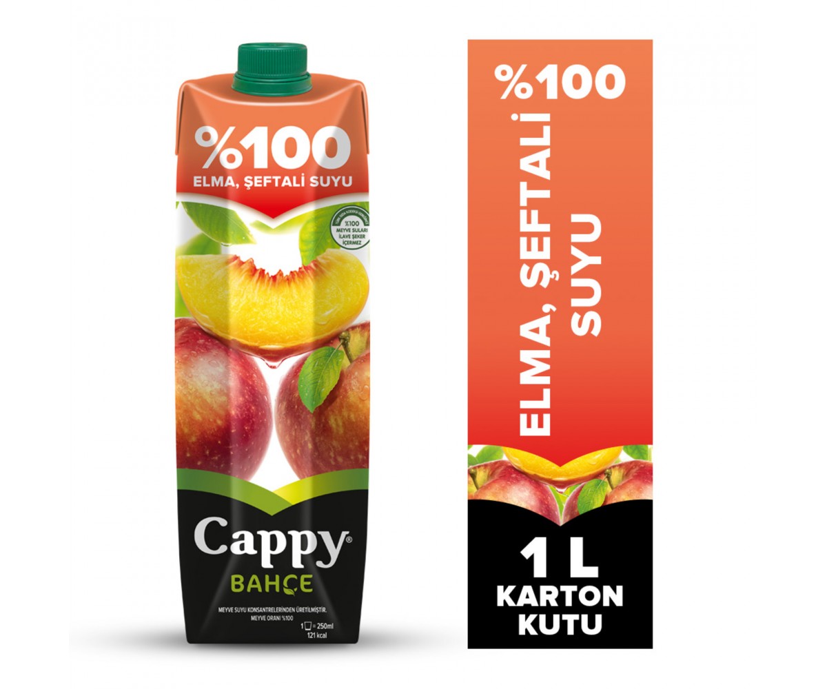 Cappy Bahçe %100 Elma Şeftali Suyu Karton Kutu 1 L
