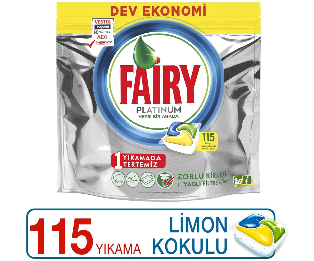 Fairy Platinum 115 Yıkama Bulaşık Makinesi Deterjanı Kapsülü Limon Kokulu