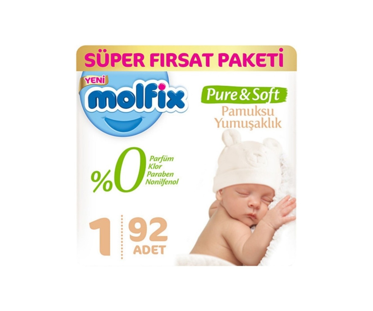 Molfix Pure&Soft 1 Beden Yenidoğan Süper Fırsat Paketi 92 Adet