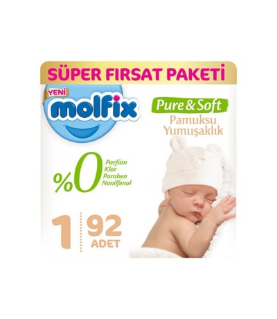 Molfix Pure&Soft 1 Beden Yenidoğan Süper Fırsat Paketi 92 Adet