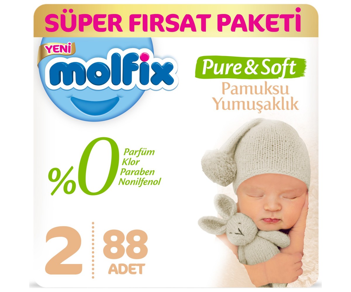 Molfix Pure&Soft 2 Beden Mini Süper Fırsat Paketi 88 Adet