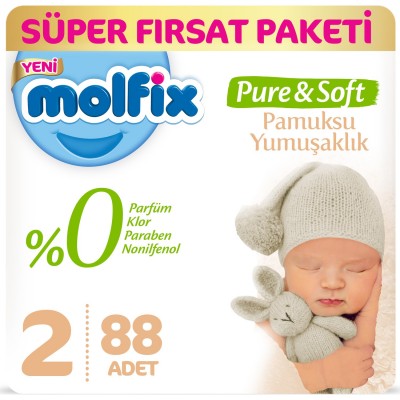 Molfix Pure&Soft 2 Beden Mini Süper Fırsat Paketi 88 Adet
