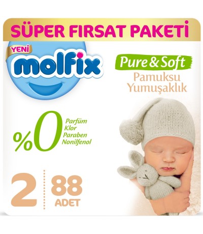Molfix Pure&Soft 2 Beden Mini Süper Fırsat Paketi 88 Adet