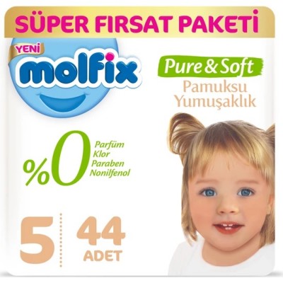 Molfix Pure&Soft Bebek Bezi Junior 5 Beden 44 Adet