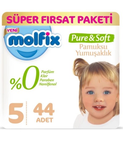 Molfix Pure&Soft Bebek Bezi Junior 5 Beden 44 Adet