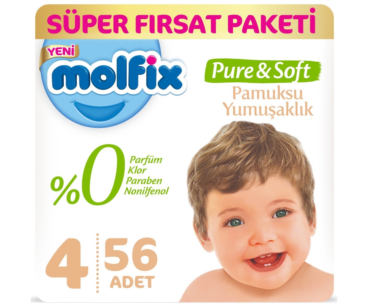 Molfix Pure&Soft Bebek Bezi Maxi 4 Beden 56 Adet