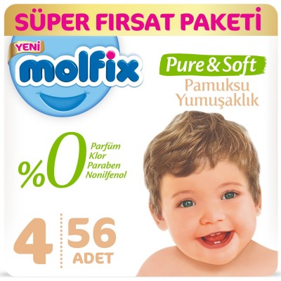 Molfix Pure&Soft Bebek Bezi Maxi 4 Beden 56 Adet