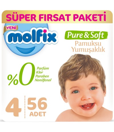 Molfix Pure&Soft Bebek Bezi Maxi 4 Beden 56 Adet