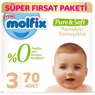 Molfix Pure&Soft Bebek Bezi Midi 3 Beden 70 Adet