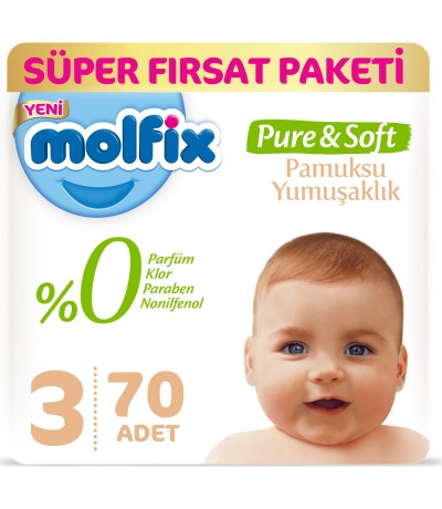 Molfix Pure&Soft Bebek Bezi Midi 3 Beden 70 Adet